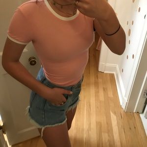 Pink Ribbed Ringer Tee